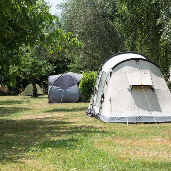 Photo de tentes sur des emplacements de camping en plein cœur de la nature.